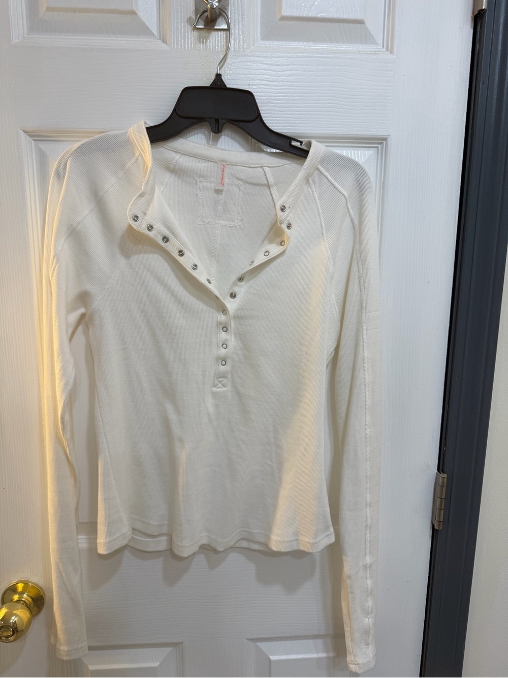 Free People Cream Snap-Front Long Sleeve Henley